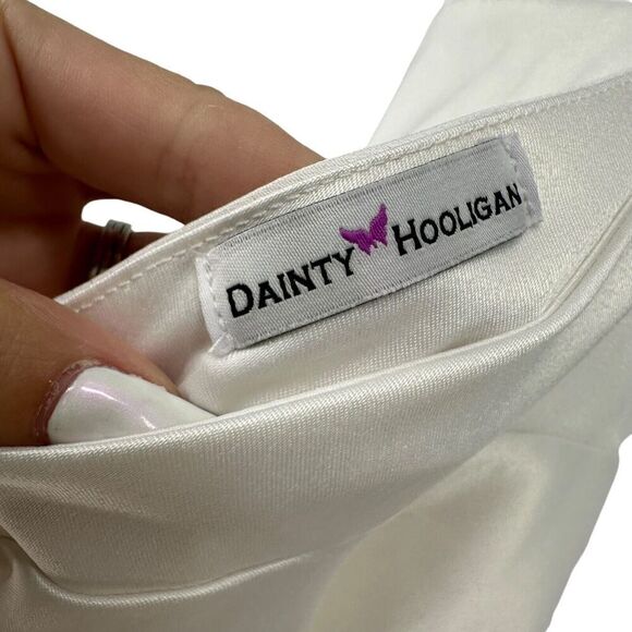 Dainty Hooligan Dress White Size L Mini Full Skirt V Neck Open Back Marilyn Chic - Picture 4 of 8